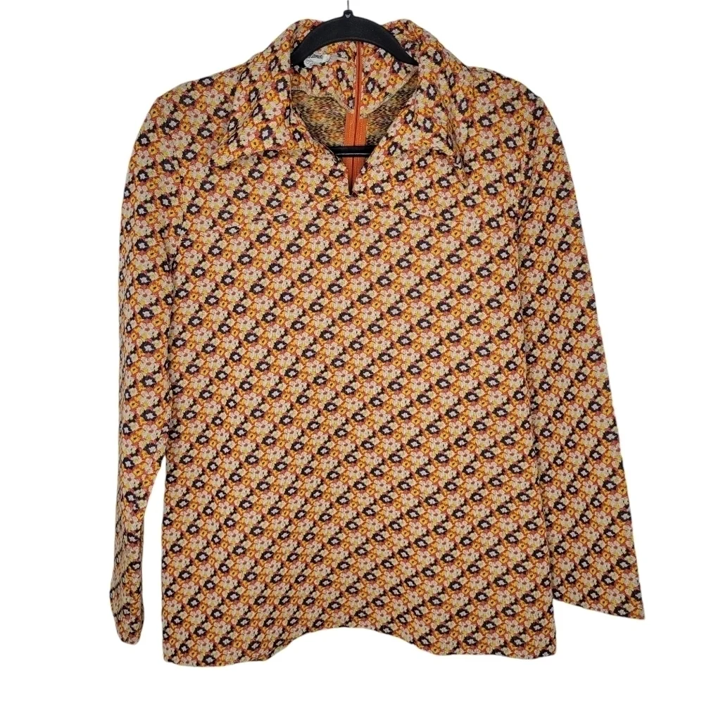 Vintage 60s 70s Flower Power Flowers Floral Dagger Collar Disco Shirt & Sash
